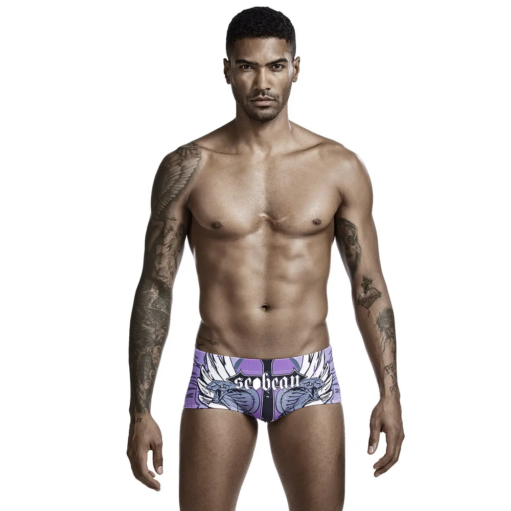 Low Waist Men's Boxer Swimming Shorts - Purple
