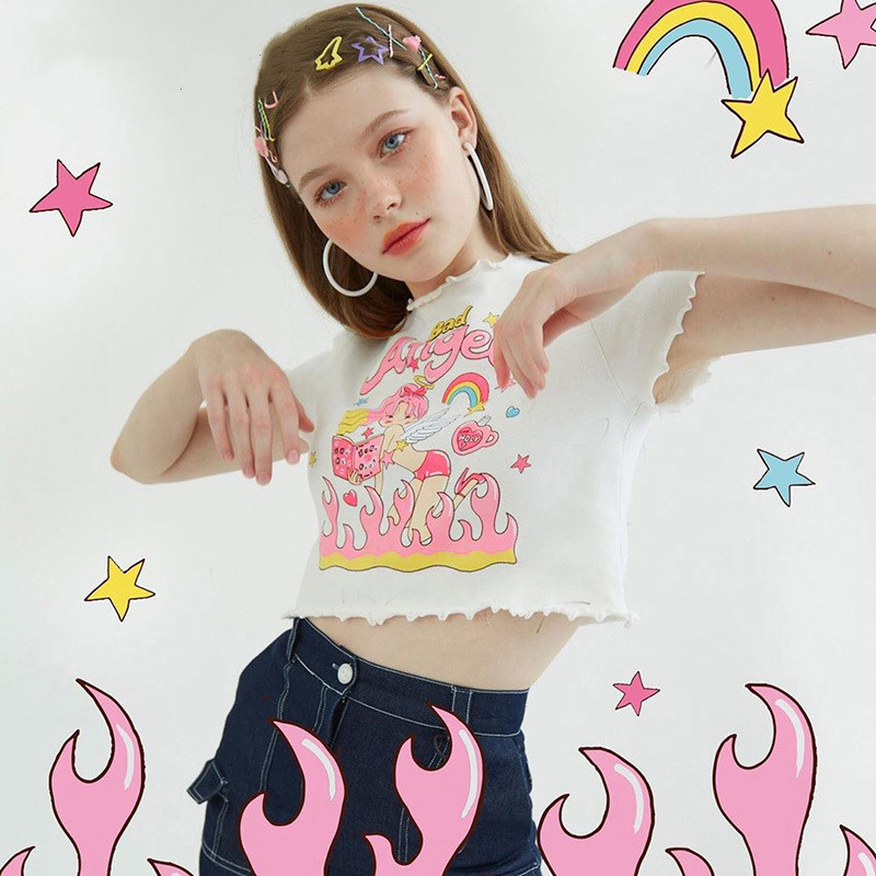 Angel Print Fashion Fungus Navel T-shirt