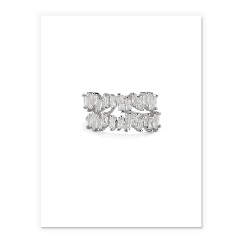 Brass White Gold Plated Zircon Inlaid Open Ring