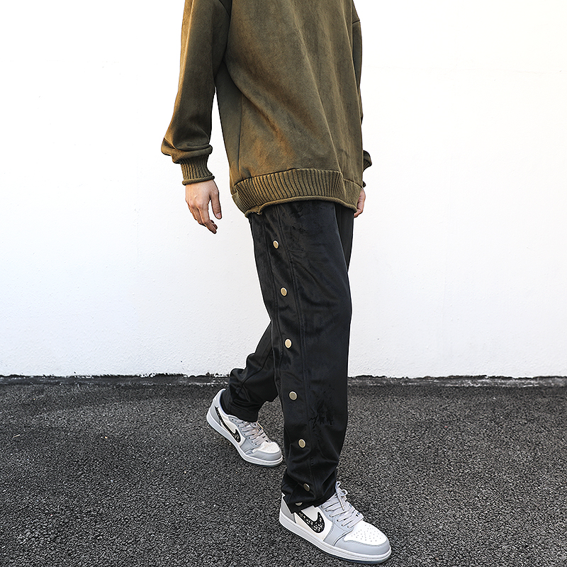 High Street Style Retro Velvet-Breasted Straight-Leg Sweatpants