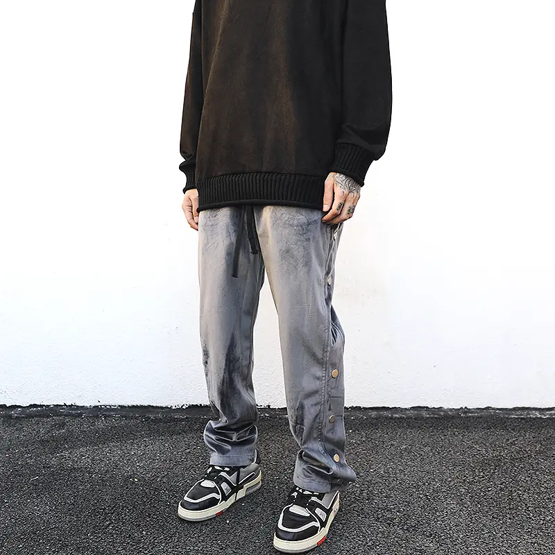 High Street Style Retro Velvet-Breasted Straight-Leg Sweatpants