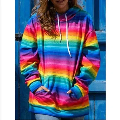 Autumn New Product Rainbow Color Long Sleeve Casual Pocket Ladies Sweatshirt Colorful - Shop at LoveMi