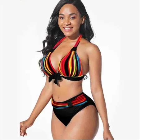 Digital Printed Swimsuit Split Bikini Swimsuit - Red