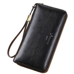 Women's Long Leather Large-capacity Zipper Wallet Clutch - Black - View 1