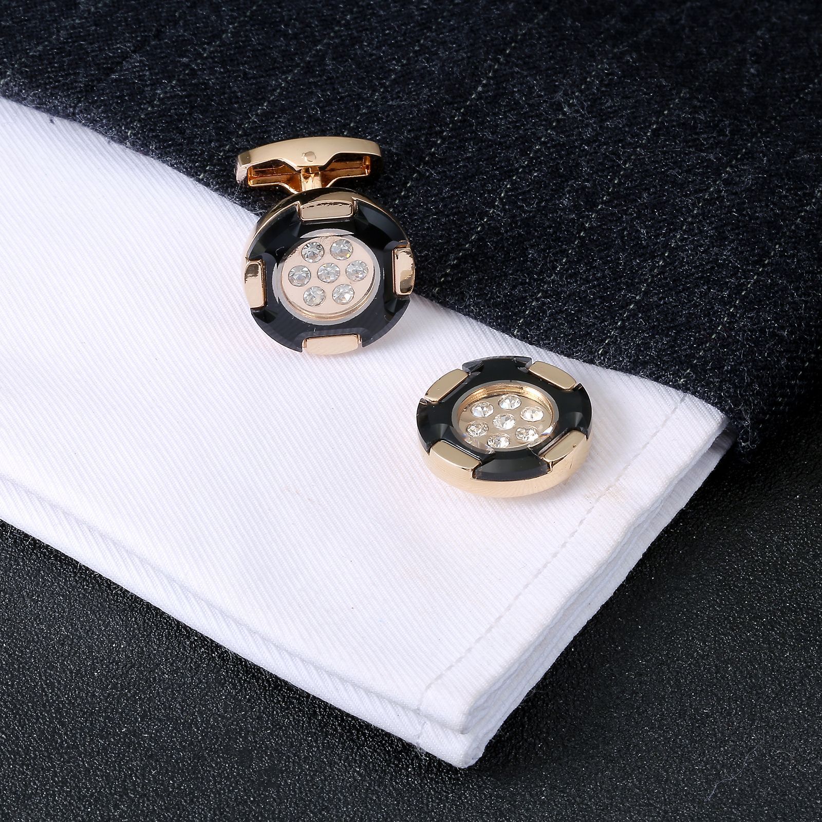 Two-Tone Crystal Shirt Cufflinks, picture 4 of 5