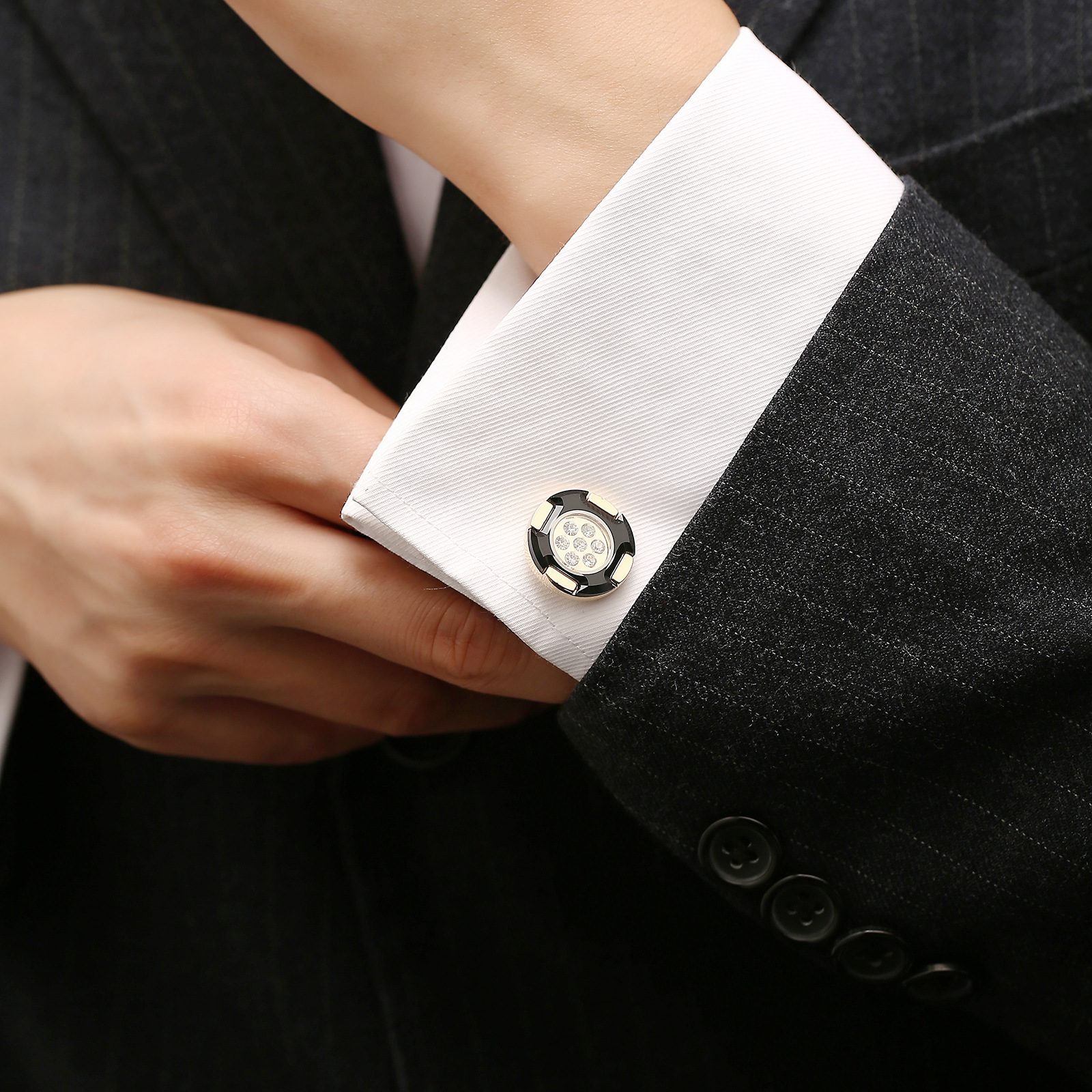 Two-Tone Crystal Shirt Cufflinks, picture 3 of 5
