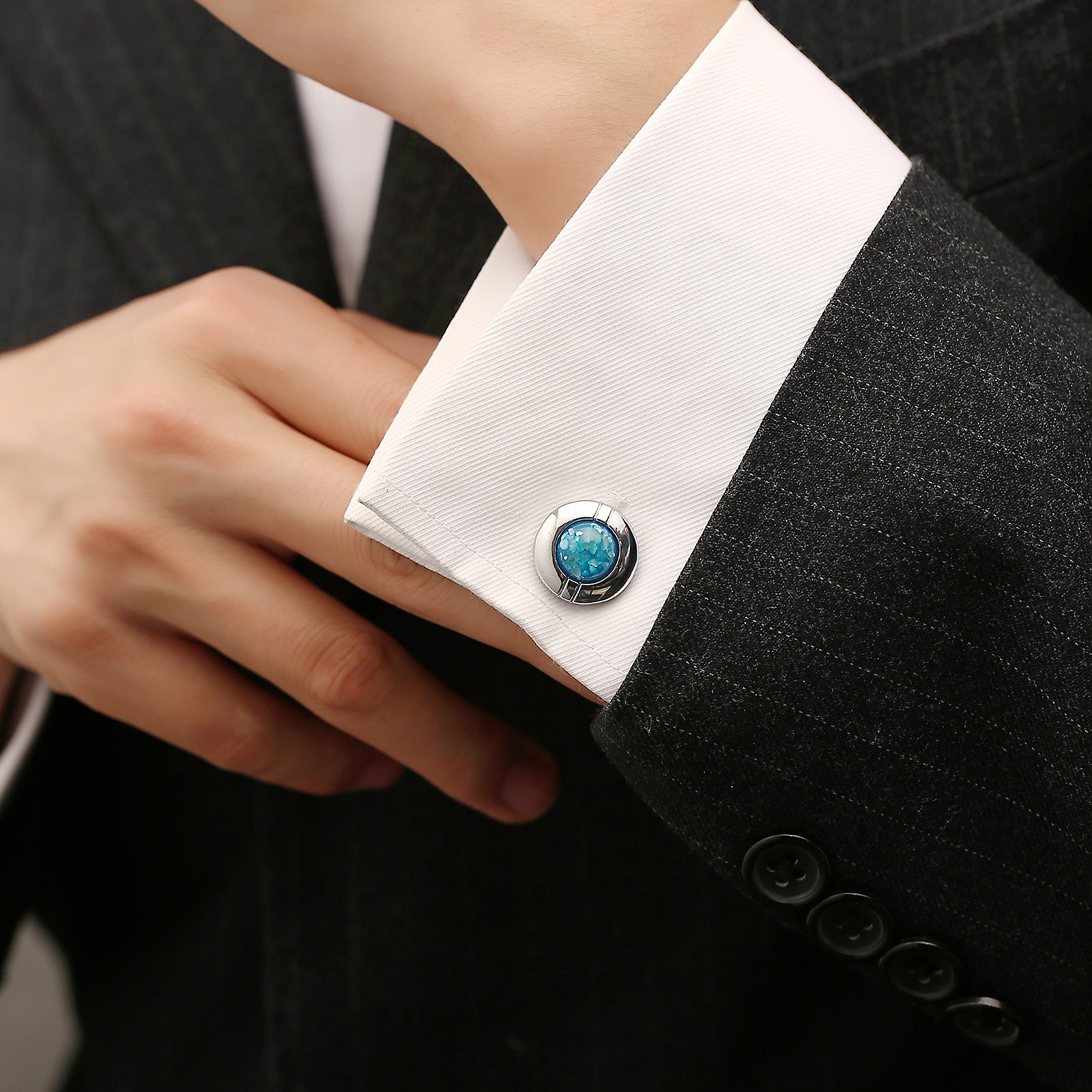 Round Crystal French Cufflinks, picture 4 of 4