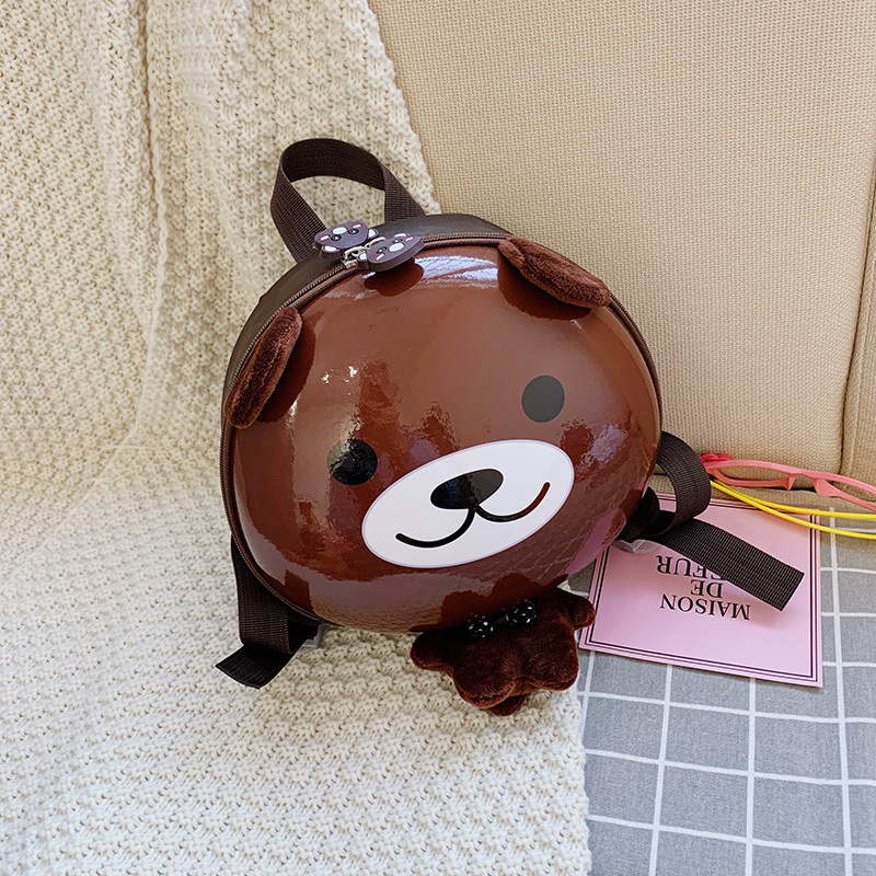 New Cartoon Cute Eggshell Bag Children's School Bag Animal in Brown