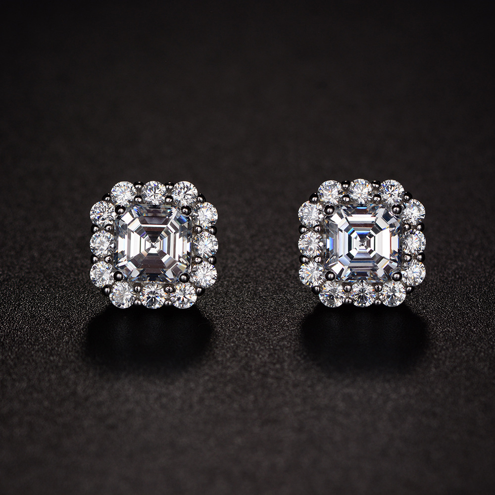European And American Luxury Retro Square High Carbon Diamond Earrings