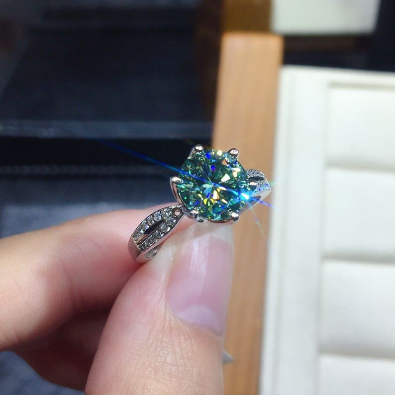 Black Angel  Blue Green Moissanite Stone Adjustable Ring 925 Silver Jewelry for Women Wedding Christmas Gift — foto 5