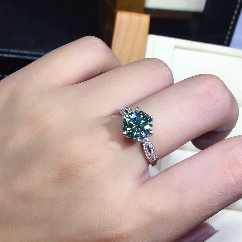 Black Angel  Blue Green Moissanite Stone Adjustable Ring 925 Silver Jewelry for Women Wedding Christmas Gift — foto 4