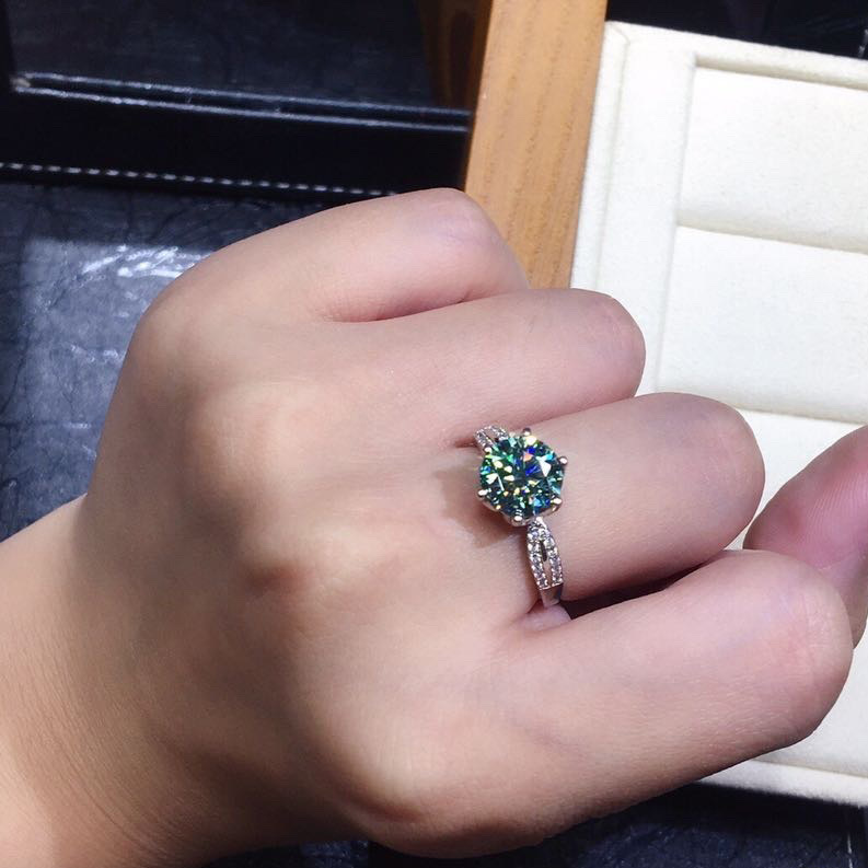 Black Angel  Blue Green Moissanite Stone Adjustable Ring 925 Silver Jewelry for Women Wedding Christmas Gift — foto 2