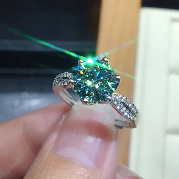 Black Angel Blue Green Moissanite Stone Adjustable
