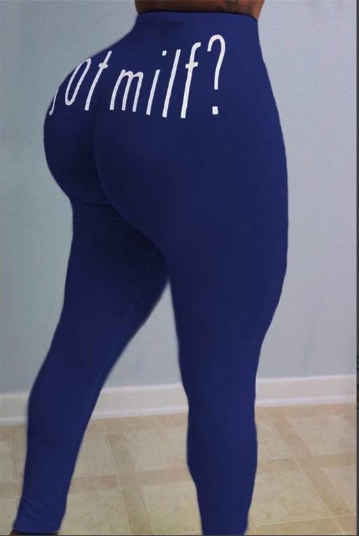 European And American Casual Tight Fitting Printed Sports Trousers Blue - Shop at LoveMi