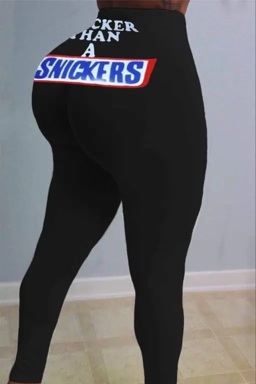 European And American Casual Tight Fitting Printed Sports Trousers Black - Shop at LoveMi