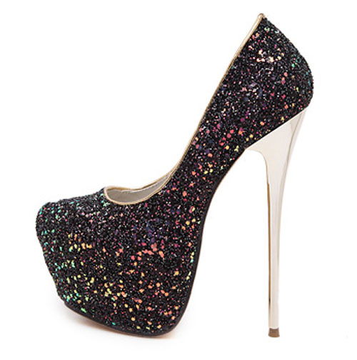 Stiletto Platform Women's Sexy Sequined High Heels Black - Shop at LoveMi
