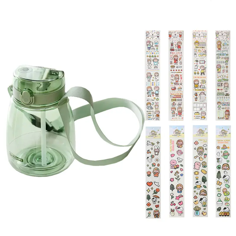 Large-Capacity 1.3L Student Drinking Straw Straight Drinking Cup Dual-Use Sports Outdoor Portable Plastic Cups To Send Stickers