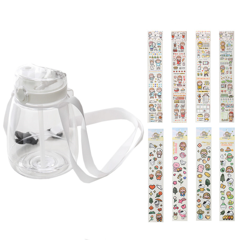 Large-Capacity 1.3L Student Drinking Straw Straight Drinking Cup Dual-Use Sports Outdoor Portable Plastic Cups To Send Stickers