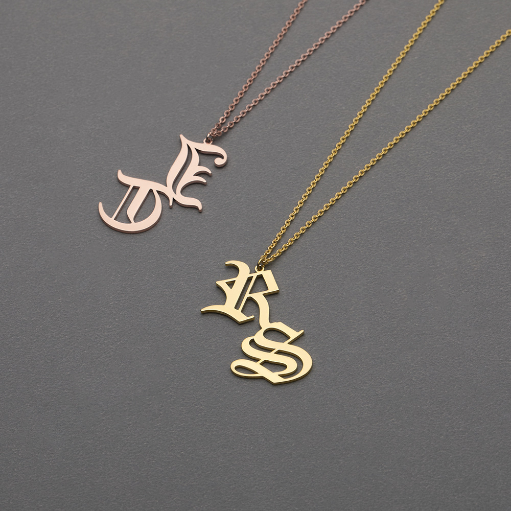 Personalized Custom Stainless Steel Ancient English Letter Necklace