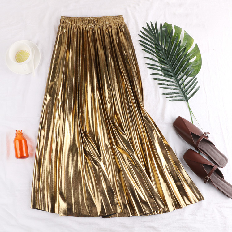 Korean Version Of Metallic Reflective Fabric Pleated Skirt