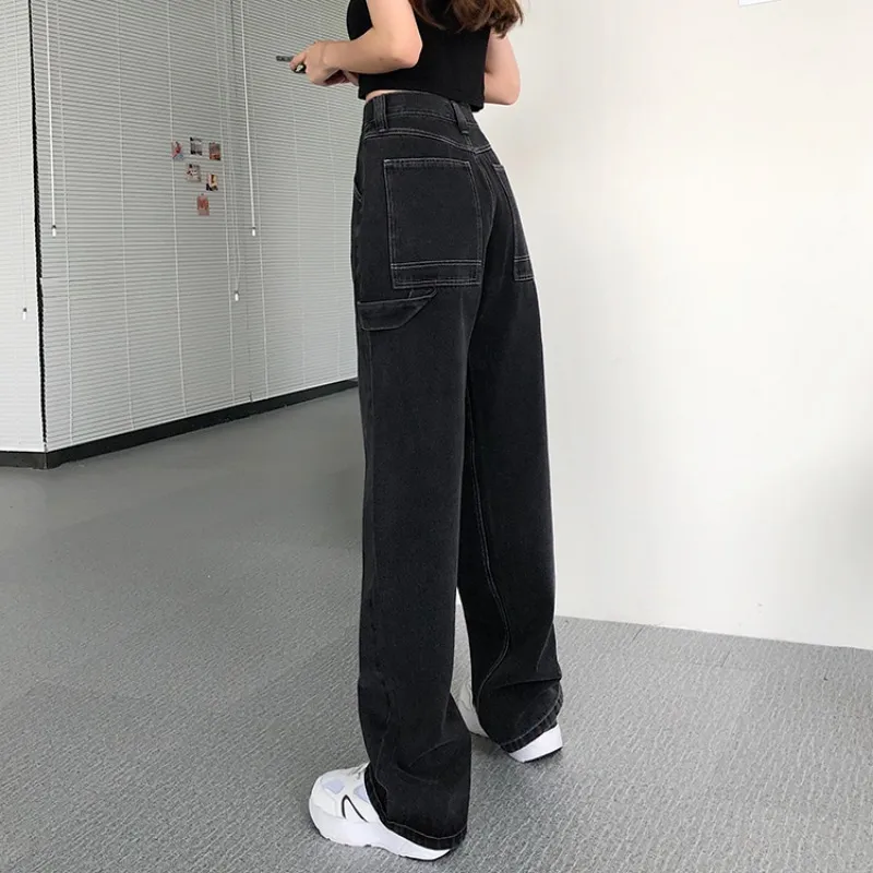 Women's High-rise Straight-leg Loose Wide-leg Jeans - Black