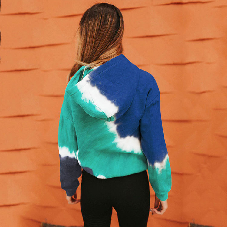 Women's Tie-Dye Color Matching Hoodie Long-Sleeved Sweater  