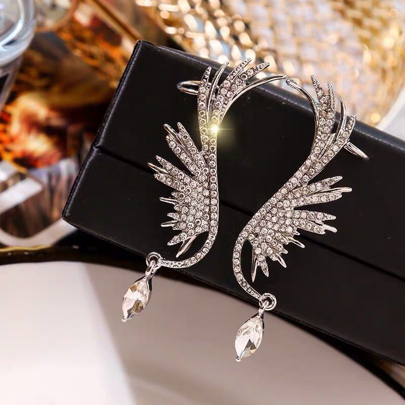 925 Silver Needle Angel Wings Personalized Ear Bone Clip Diamond Zircon Ear Row