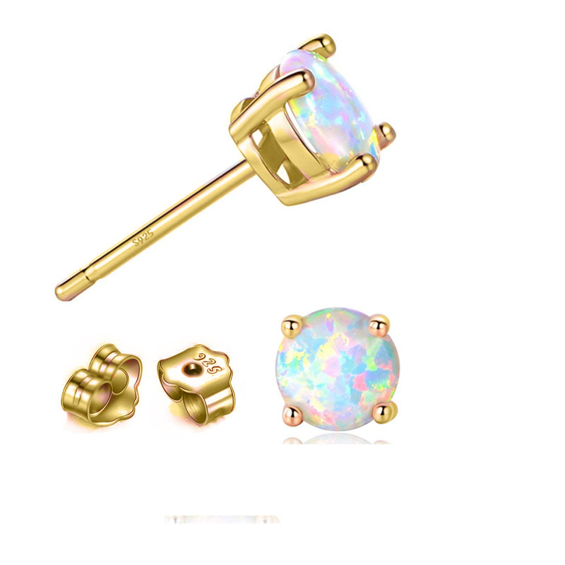 Sterling Silver Stud Earrings Opal Female Rose Gold