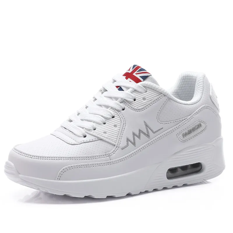 Fashion Air Cushion Leather Running Sneakers - White