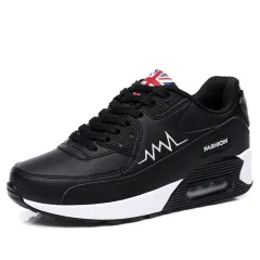 Fashion Air Cushion Leather Running Sneakers - Black - View 1