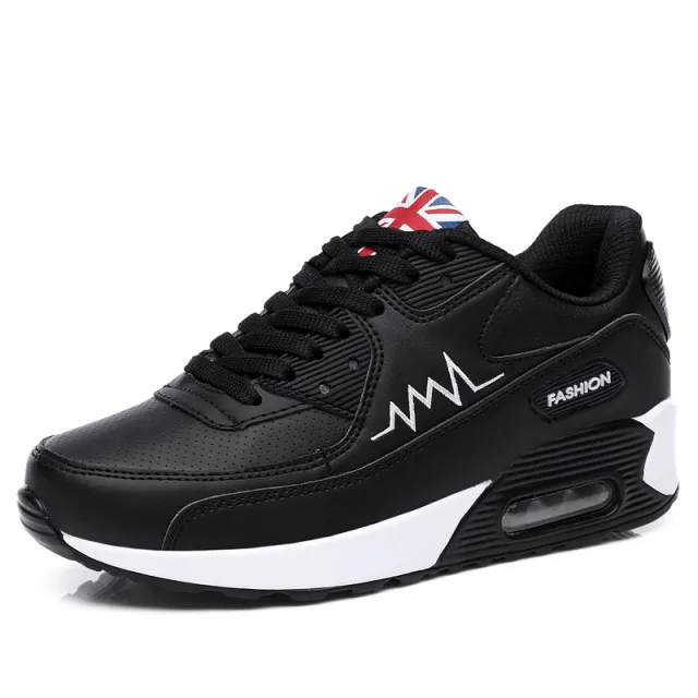 Fashion Air Cushion Leather Running Sneakers Black - Shop at LoveMi