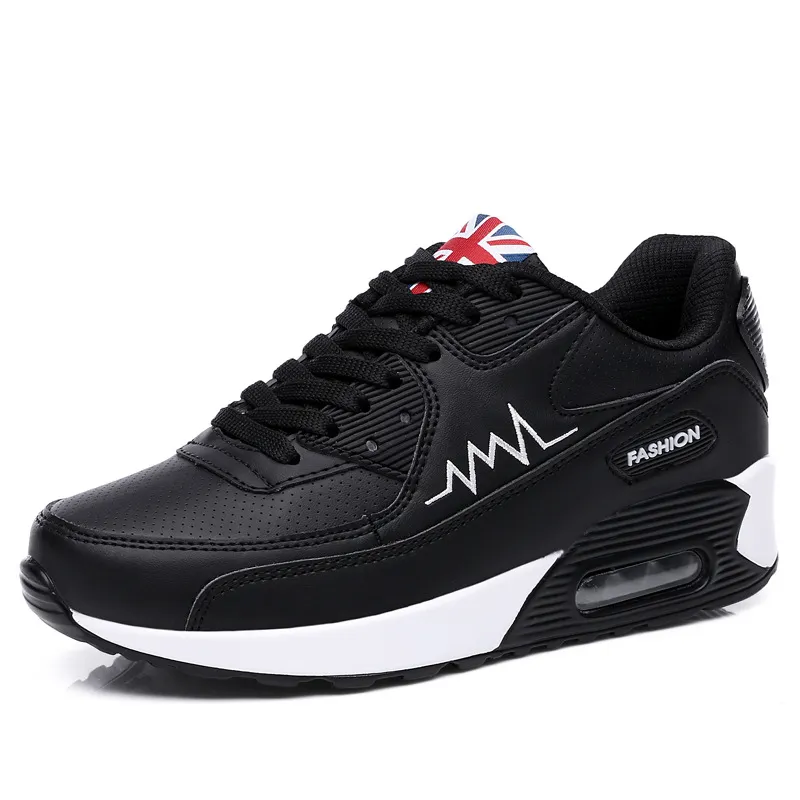 Fashion Air Cushion Leather Running Sneakers - Black