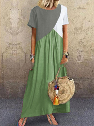 Fashion Geometric Stitching Short Sleeve Dress