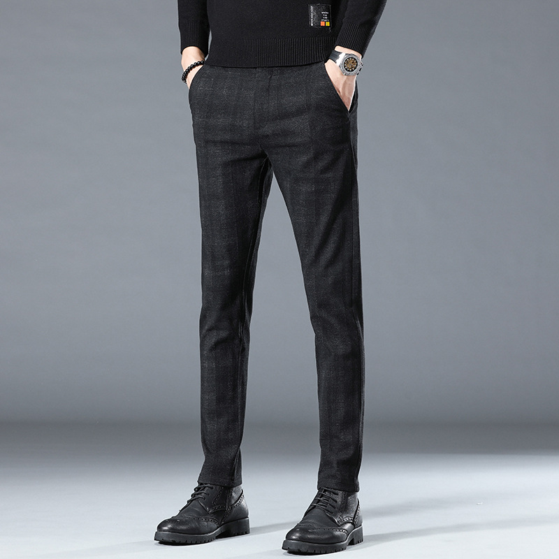 New Style Plaid Casual Pants Men's Fashion Men's Small Straight Long Pants