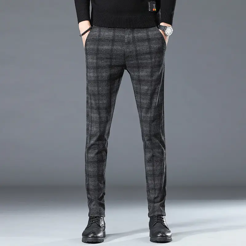 New Style Plaid Casual Pants Men's Fashion Men's Small Straight Long Pants