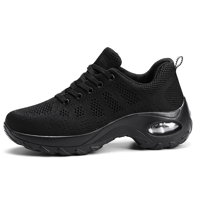 Thick Soled Increased Air Cushion Soft Soled Running Sneakers Black - Shop at LoveMi