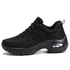 Thick-Soled Increased Air Cushion Soft-Soled Running Sneakers - Black - View 1