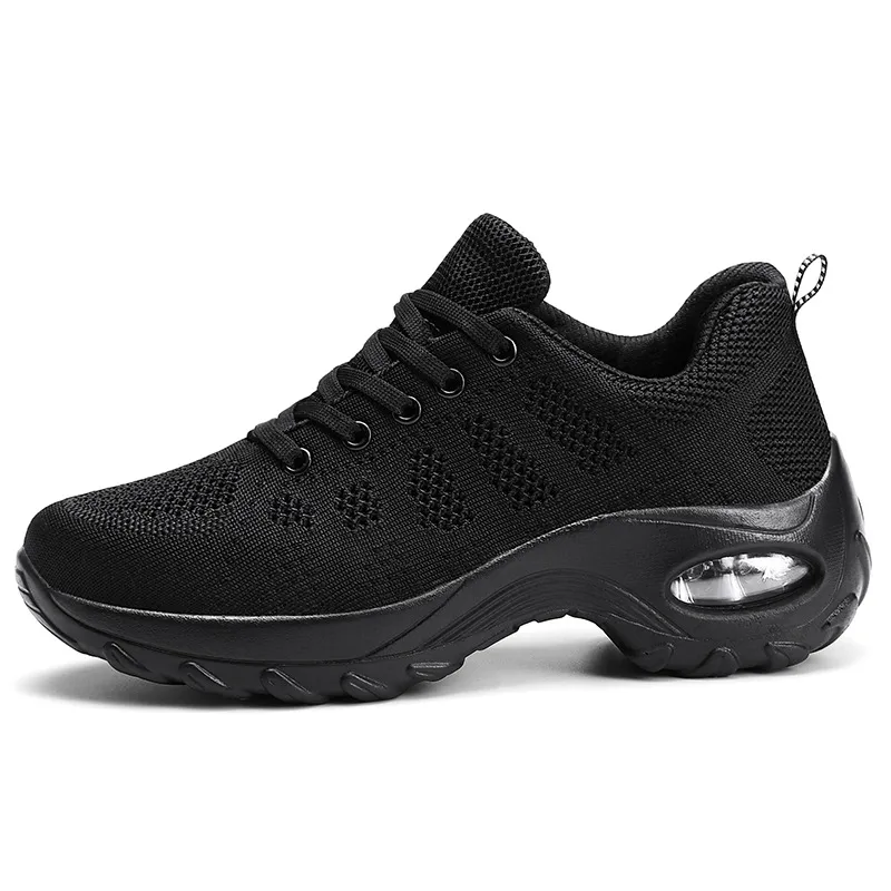 Thick-Soled Increased Air Cushion Soft-Soled Running Sneakers - Black
