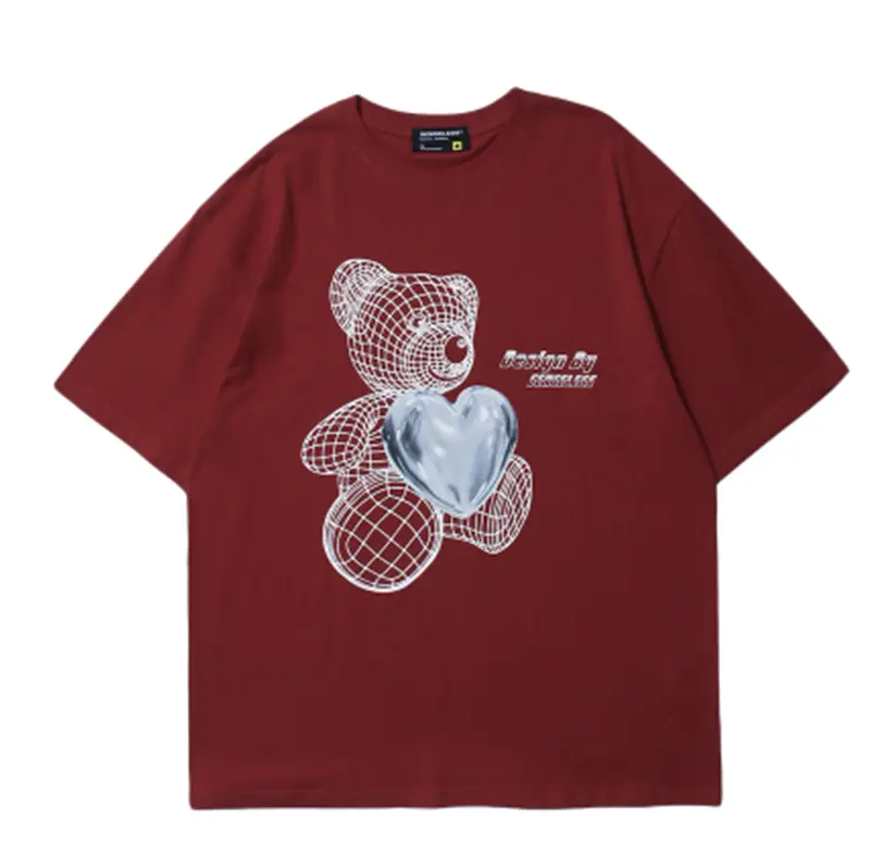 Street Bear Print Casual All-match Couple Short-sleeved T-shirt