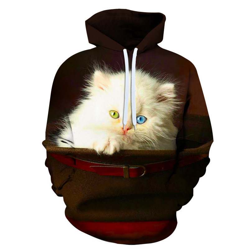 Title 5, Cute Cat 3D Digital Print Hoodie, a soft and co...