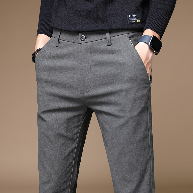 Autumn And Winter Thick Men's Slim Stretch Straight-Leg Pants