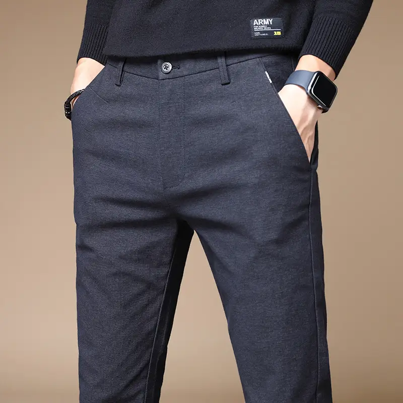 Autumn And Winter Thick Men's Slim Stretch Straight-Leg Pants