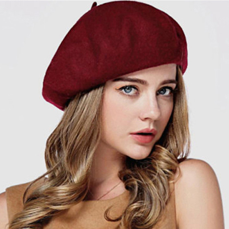 Autumn And Winter Japanese Casual Wool Warm Hat Beret Wine - Shop at LoveMi