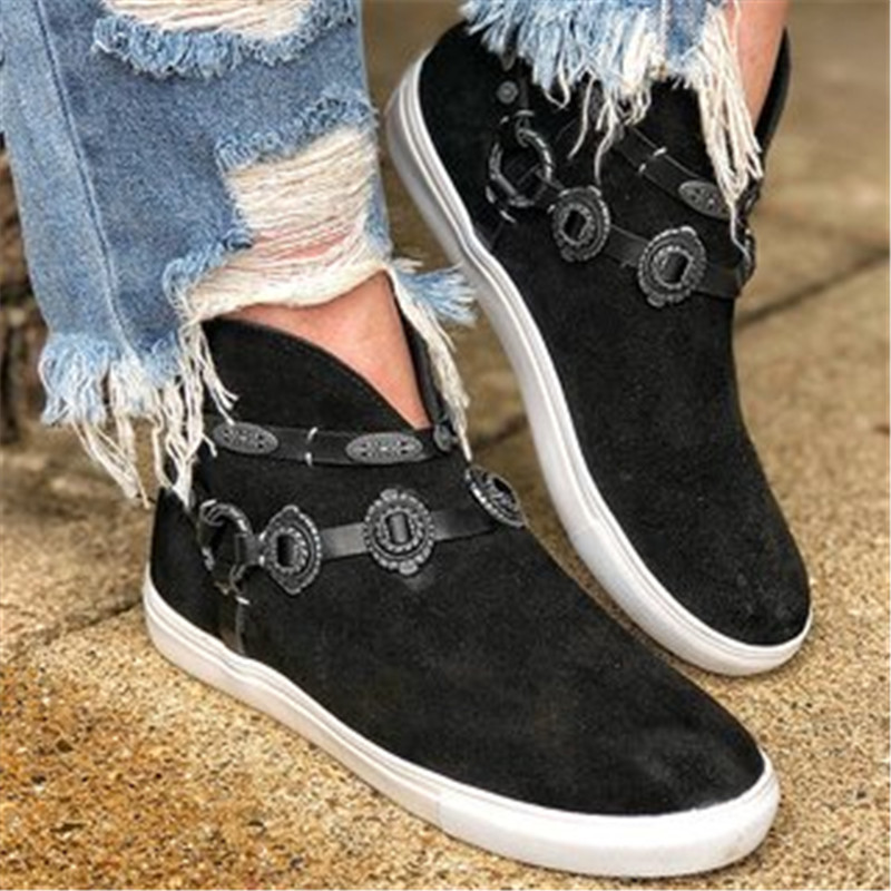 Title 6, Casual Platform Heel Black Flat High-top Sneakers