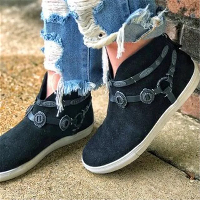 Casual Platform Heel Black Flat High top Sneakers Black - Shop at LoveMi