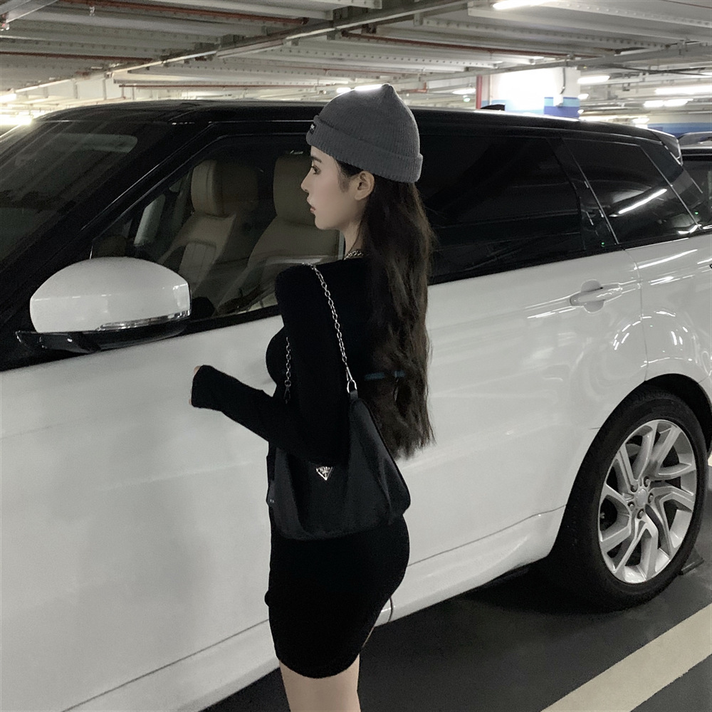 Warm Skirt Sexy Hip Wrap Short Skirt Skinny Slim Long Sleeve T Two-piece Suit