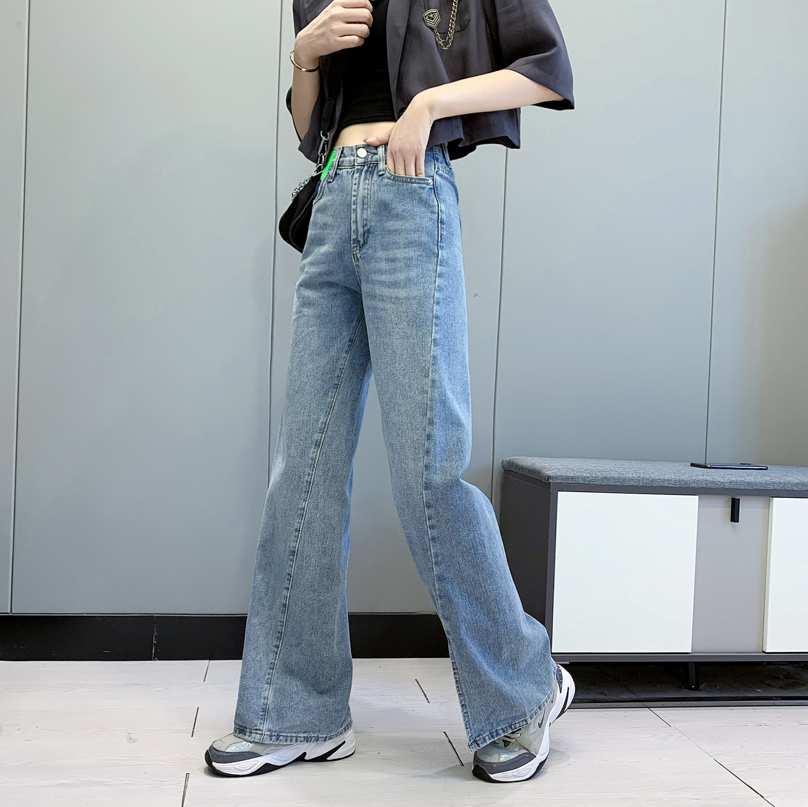 Net Red Feet Split Mopping High Waist Jeans Women Autumn