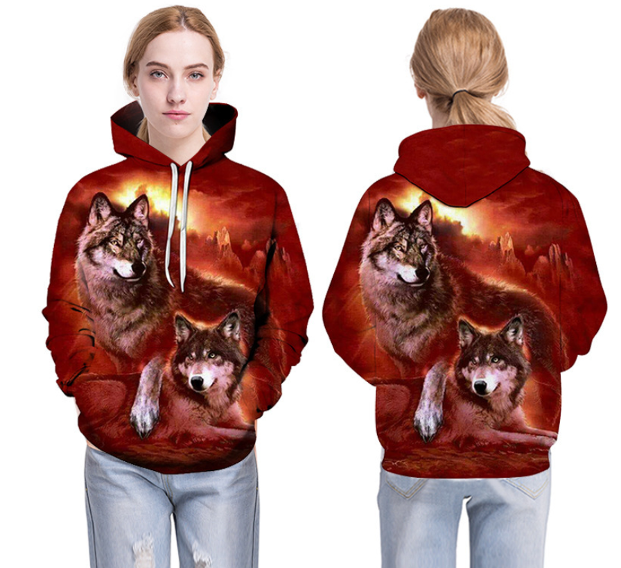 Digital Double Wolf Print Long-Sleeved Sweater