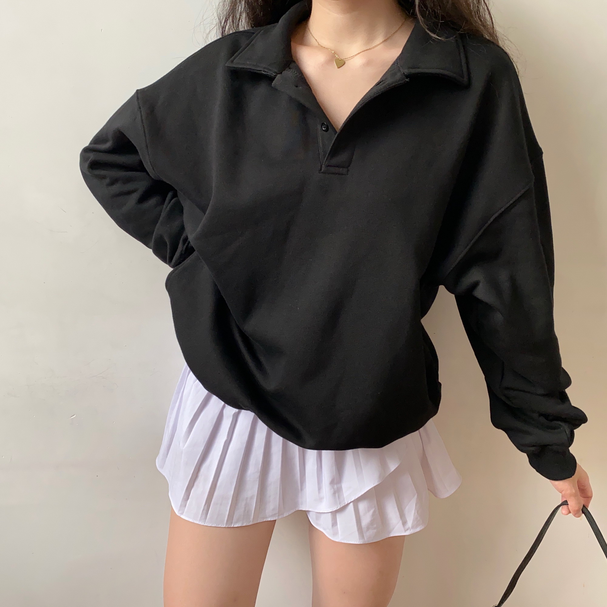 Title 5, Retro Profile Polo Lapel Sweater Women Loose An...