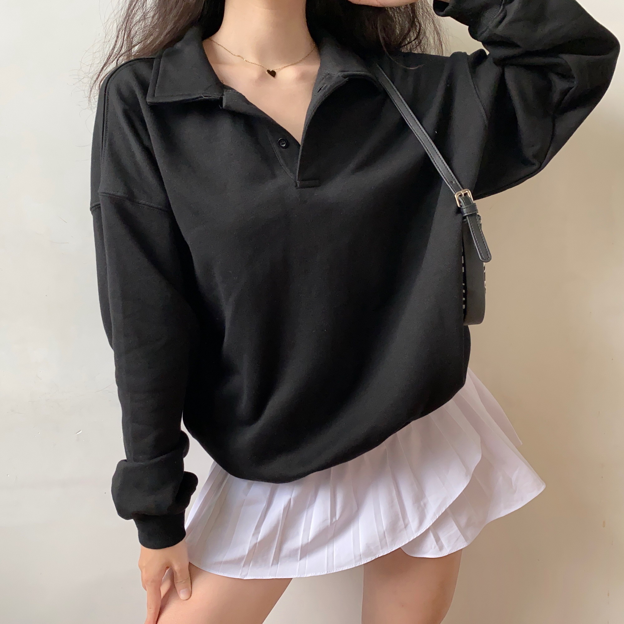Retro Profile Polo Lapel Sweater Women Loose And Lazy Style